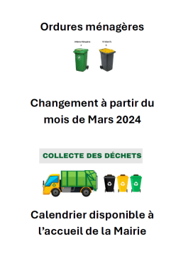Modification calendrier ordures ménagères 2024