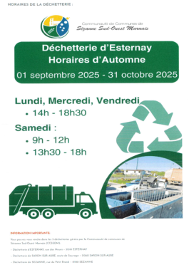 HORAIRES SEPTEMBRE-OCTOBRE DECHETERIE
