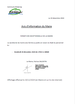 20 12 24 Fermeture exceptionnelle de la Mairie