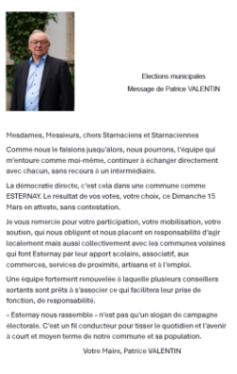 Lettre suite élections